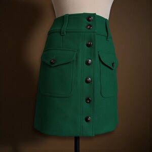 NWT Sezane Bettie Button Front Mini Skirt Green